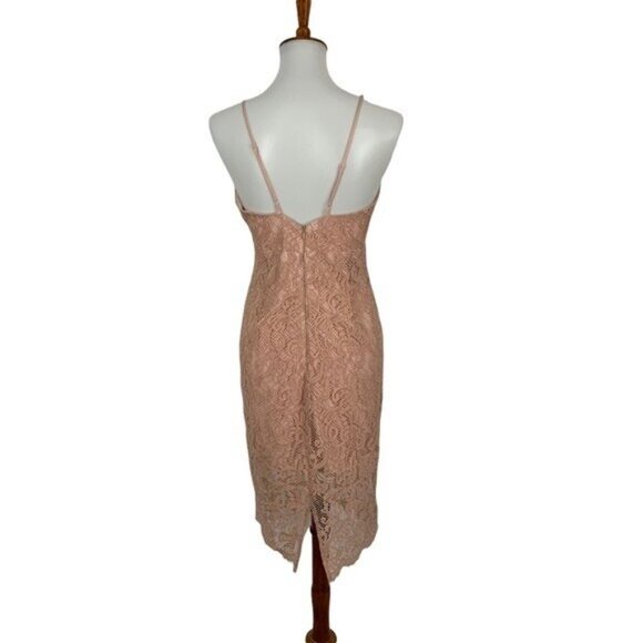 Bardot Pink Lace Midi Dress Womens 6 Spaghetti Strap Bodycon Cocktail Formal - Picture 4 of 8